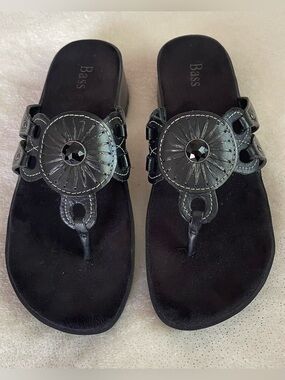 Bass Genuine Leather Rubber Sole Boho Minimalist Comfort Low Wedge Sandals